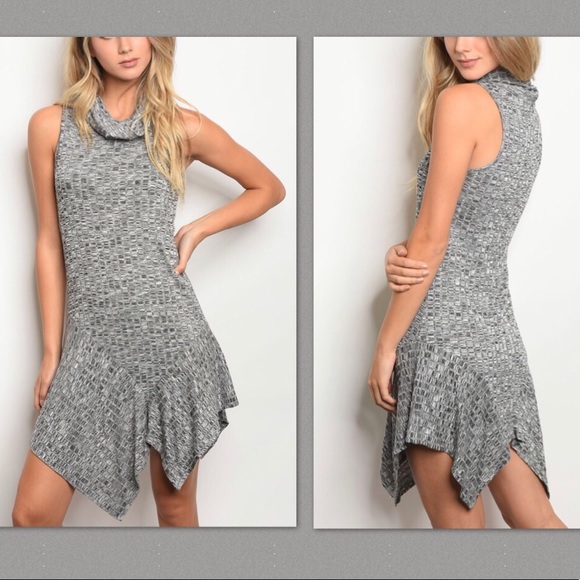 Gray Ribbed Sleeveless Turtleneck Knit Dress Small & Large - Picture 1 of 7